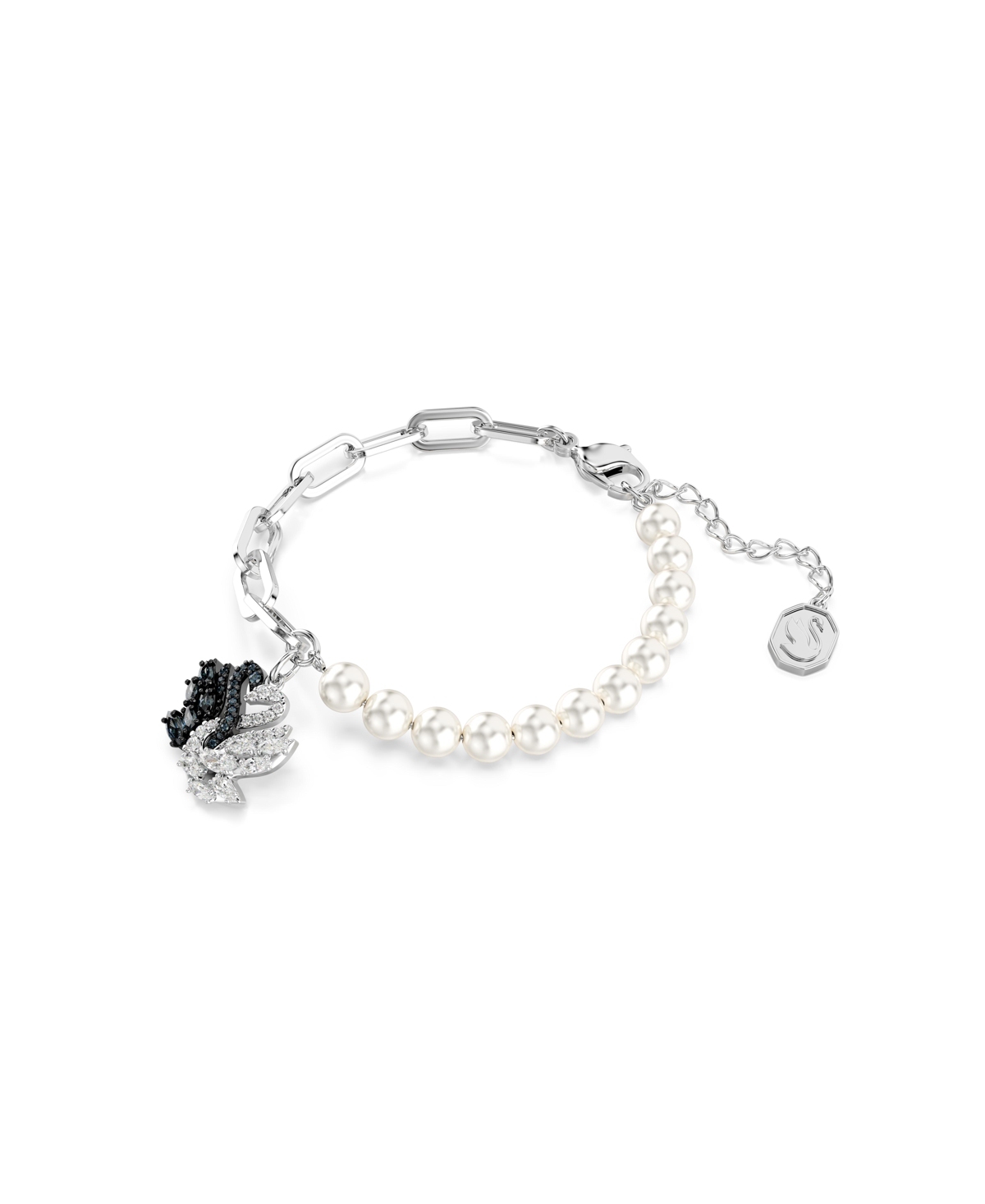 Swarovski Swan Mixed Crystal Pearl Bracelet In Black,white