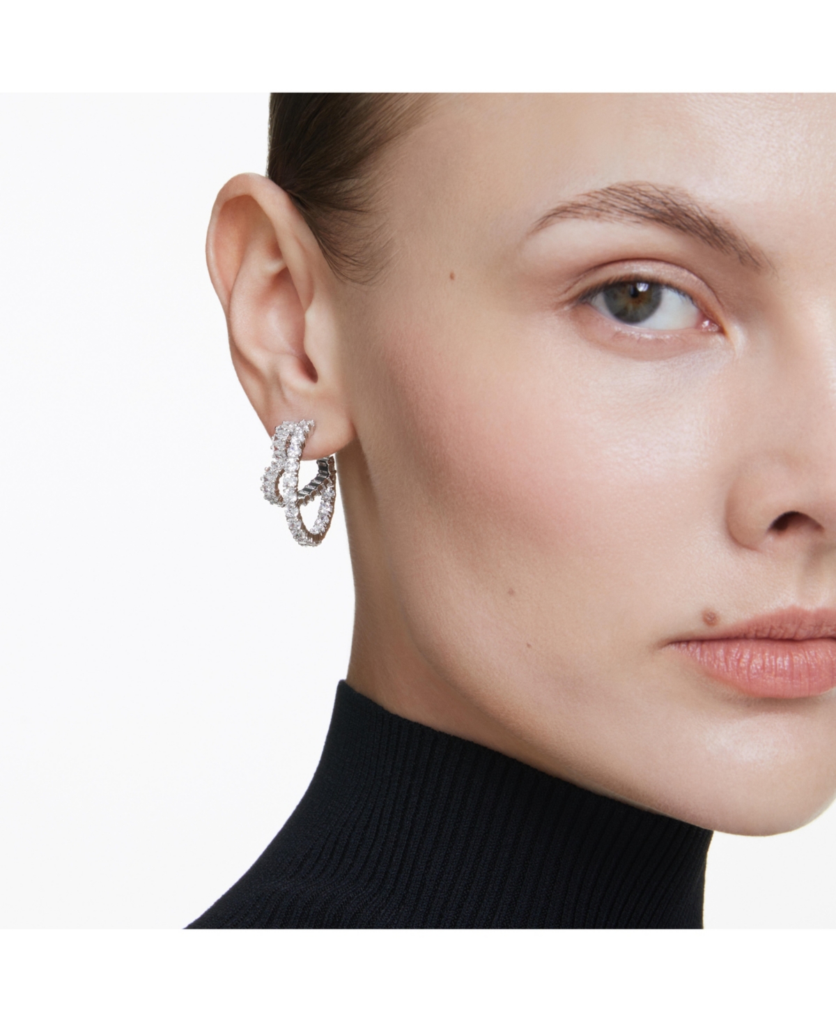 Swarovski Mixed Cut Matrix Heart Hoop Earrings In Clear,silver