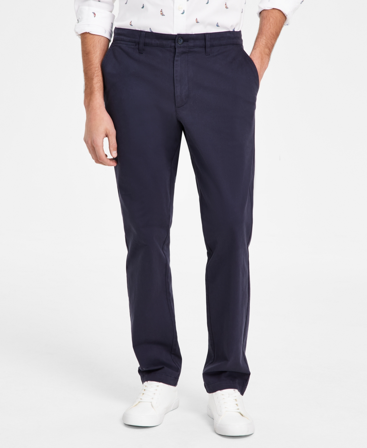 Men's Classic-Fit Stretch Solid Flat-Front Chino Deck Pants - True Khaki