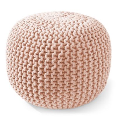 Round Pouf Ottoman, Natural - 20" Dia x 14.5" High Cotton Knit Foot Stool - Boho Floor Pouffe for Living Room