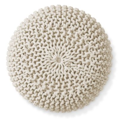 Round Pouf Ottoman, Natural - 20" Dia x 14.5" High Cotton Knit Foot Stool - Boho Floor Pouffe for Living Room