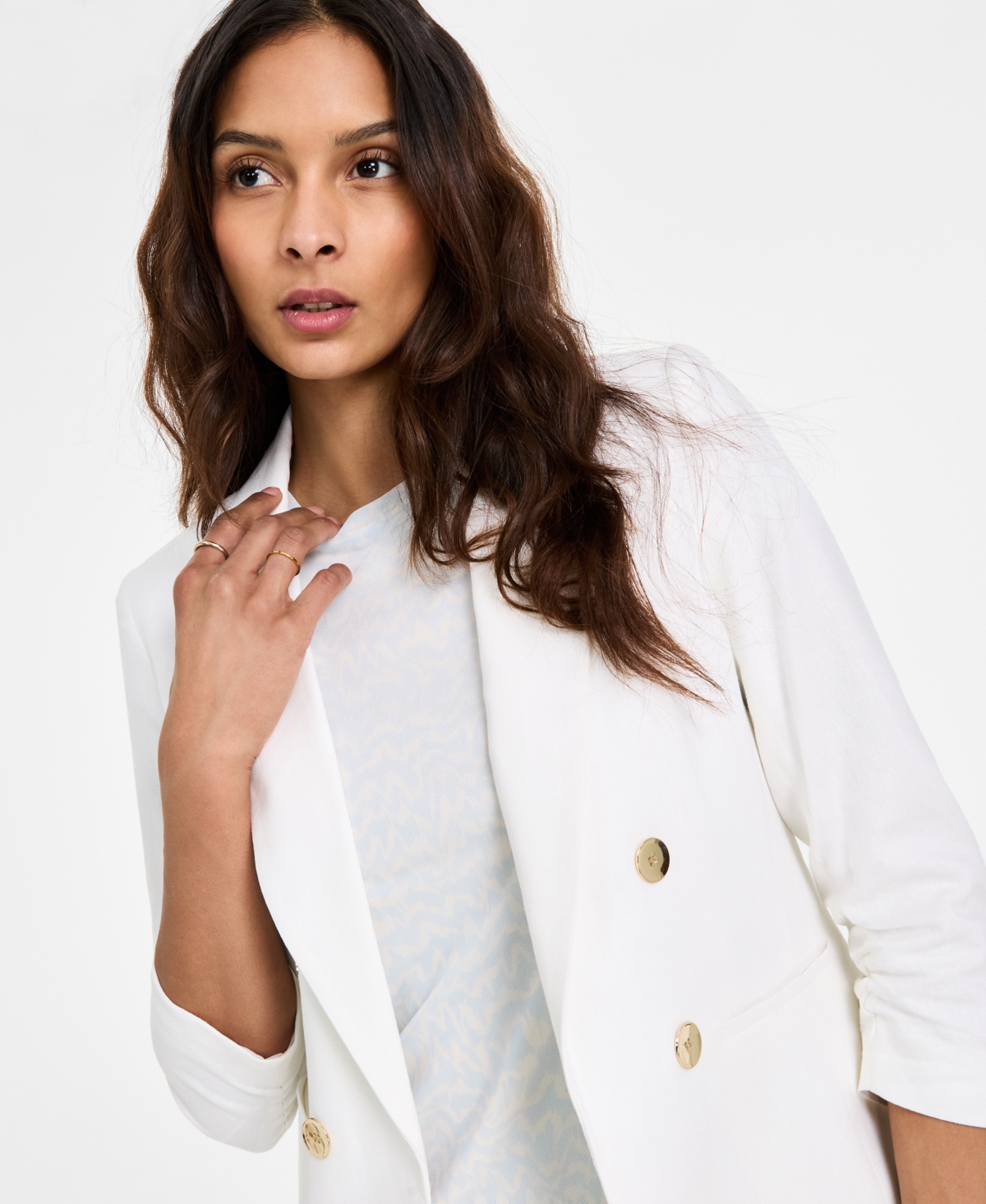 Bar Iii Women's Ruched-sleeve Open-front Linen Blazer, Exclusively At Macy's