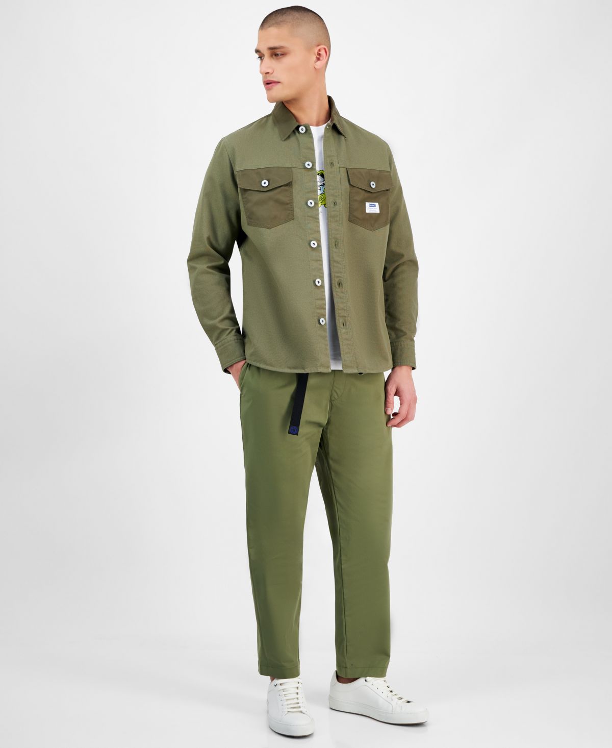 Мужская куртка-рубашка свободного кроя с длинными рукавами и пуговицами спереди от HUGO by Hugo Boss Ebrido, футболка с логотипом и брюки зауженного кроя Geiko