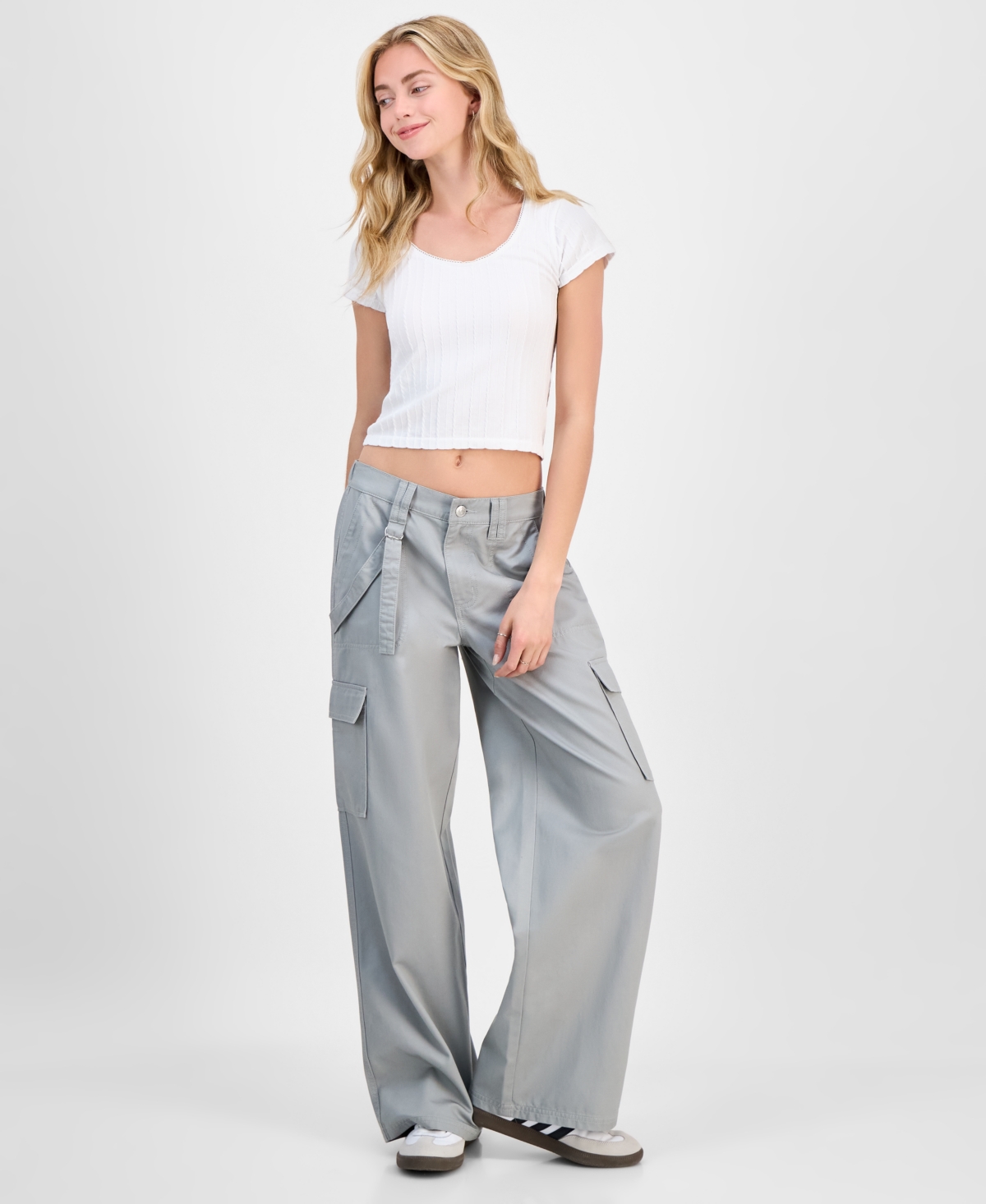 Celebrity Pink Juniors' Cargo Strap Wide-leg Pants