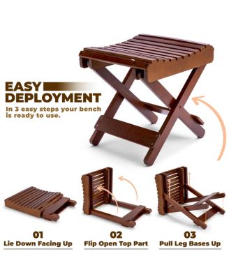 Bamboo Folding Step Stool Bench - Great for Bathroom, Spa, Sauna, Wooden Seat