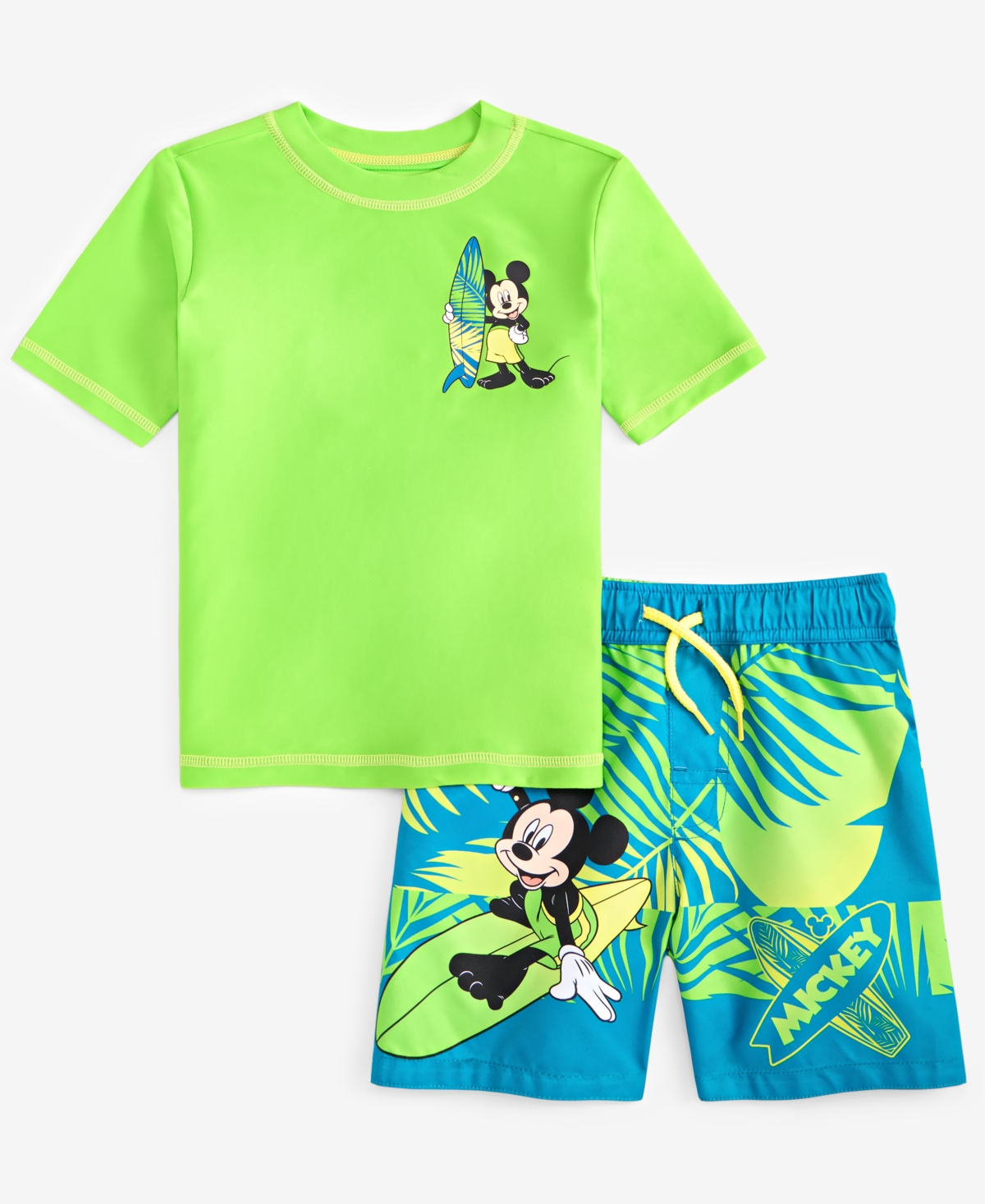Shop Mickey Mouse Toddler Boys Rash Guard & Swim Trunks Swimsuit, 2 Piece Set In Green