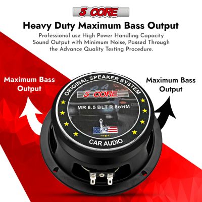 6.5 Inch Midrange Door Speaker 360W PMPO Subwoofer w Aluminum Bullet 8  Sub-Woofer
