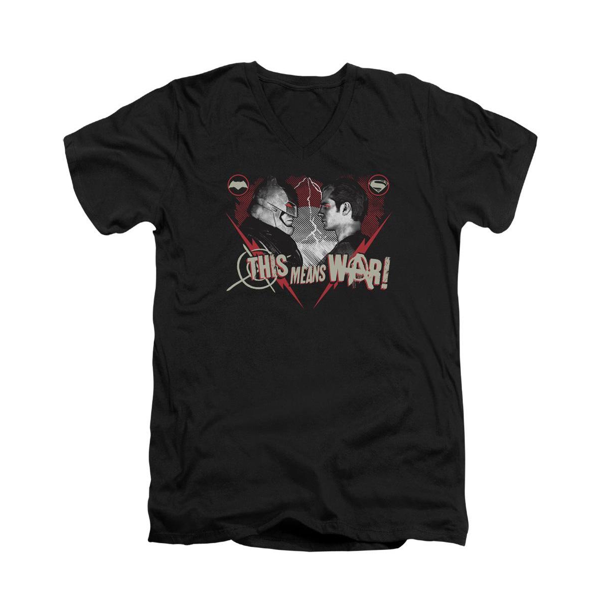 Batman V Superman Men's This Means War Short Sleeve Adult V Neck Premium Cotton Tee / T-Shirt - Black