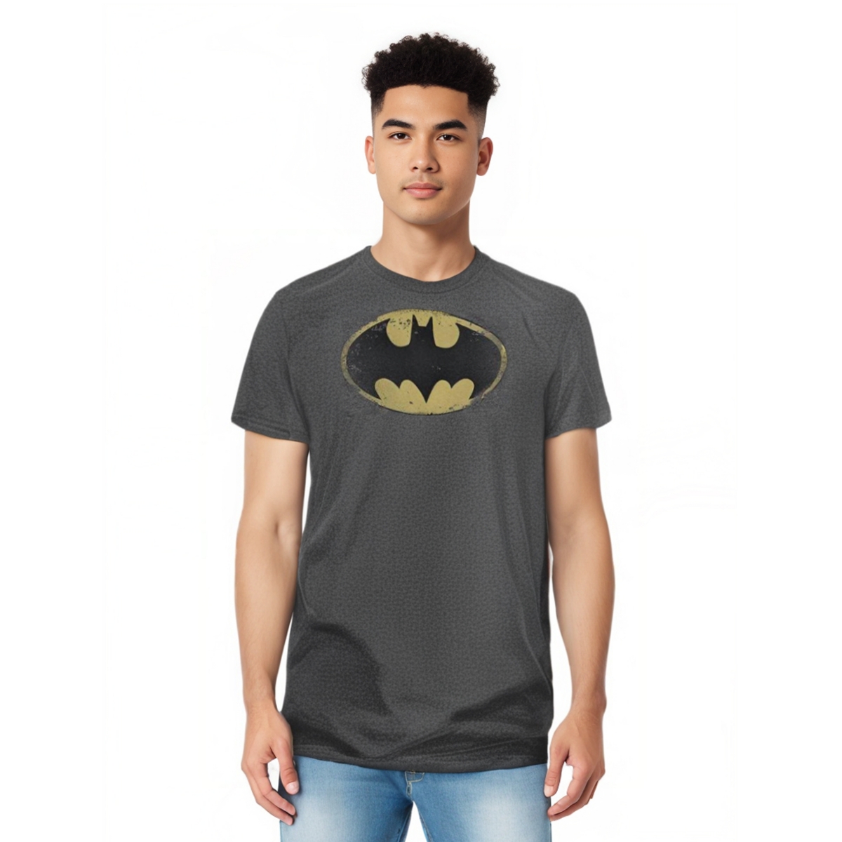 Mens Distressed Shield Adult Heather Tee / T-Shirt - Charcoal