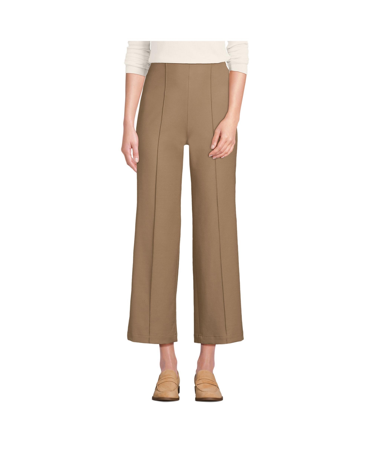 Women's Bi Stretch High Rise Pintuck Wide Leg Crop Pants - Dark jute brown