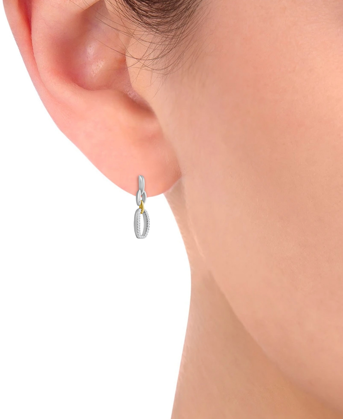 Macy's Diamond Link Drop Earrings (1/10 Ct. T.w.) In Sterling Silver & 10k Yellow Gold In Sterling Silver  Yellow Gold