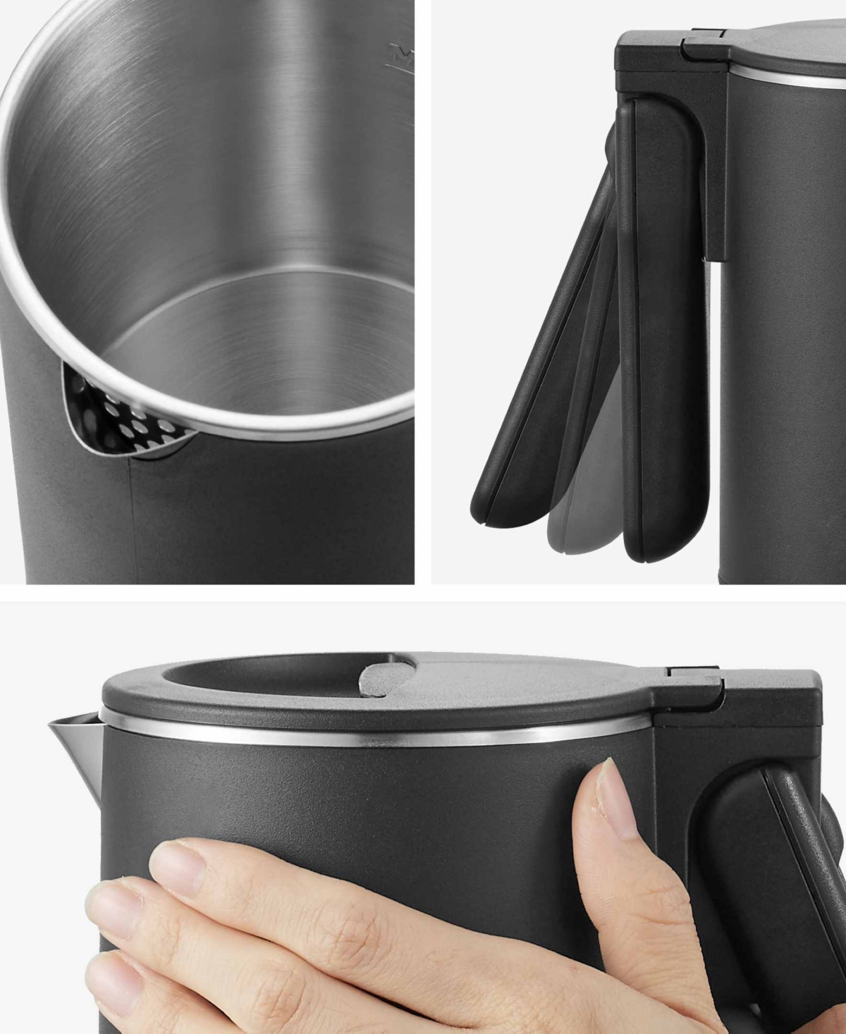 Elite Cuisine Dual Voltage 110-220v Us Plug, Travel Double Wall Cool-touch, Electric Kettle, 20 Oz. In Black