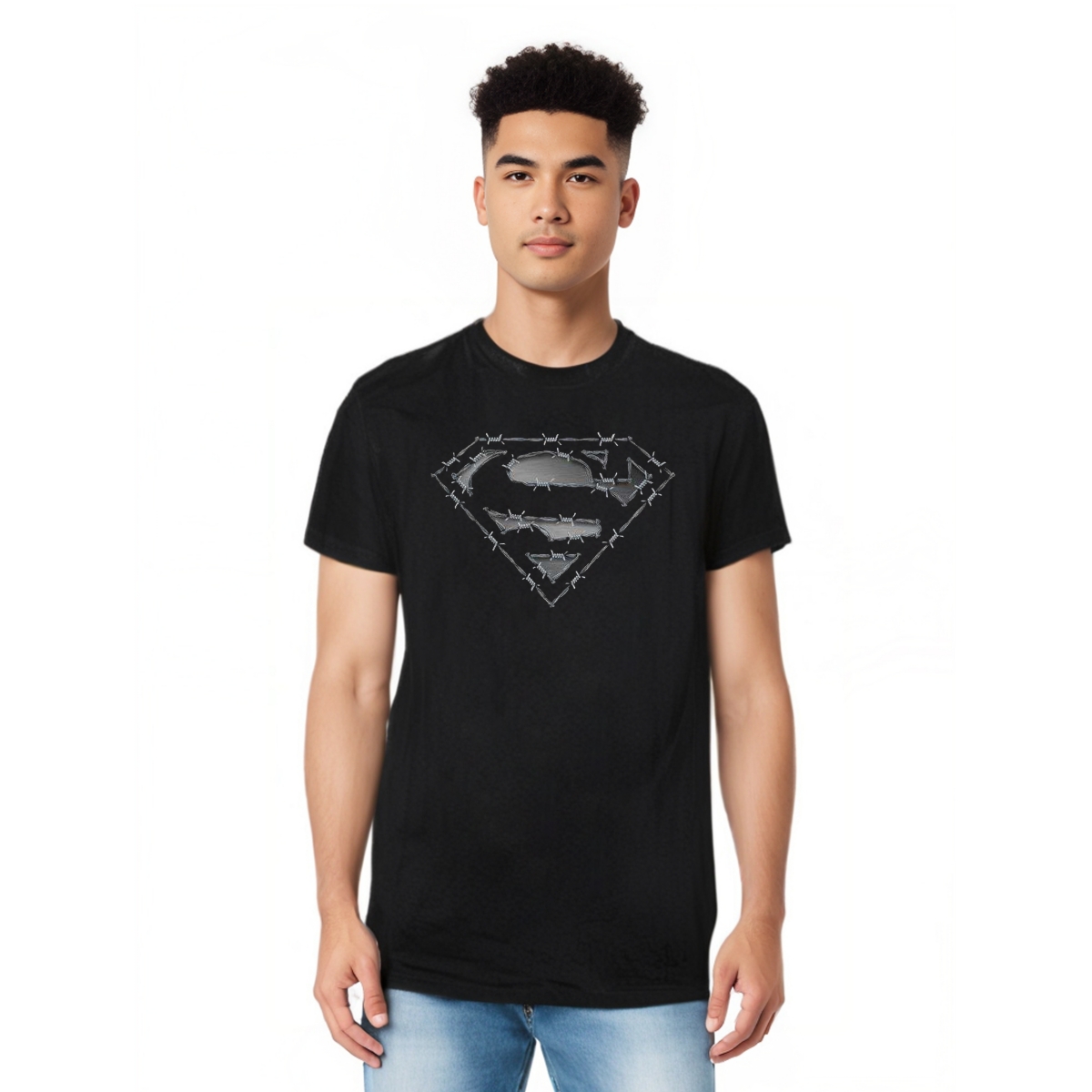 Mens Barbed Wire Short Sleeve Adult Tee / T-Shirt - Black