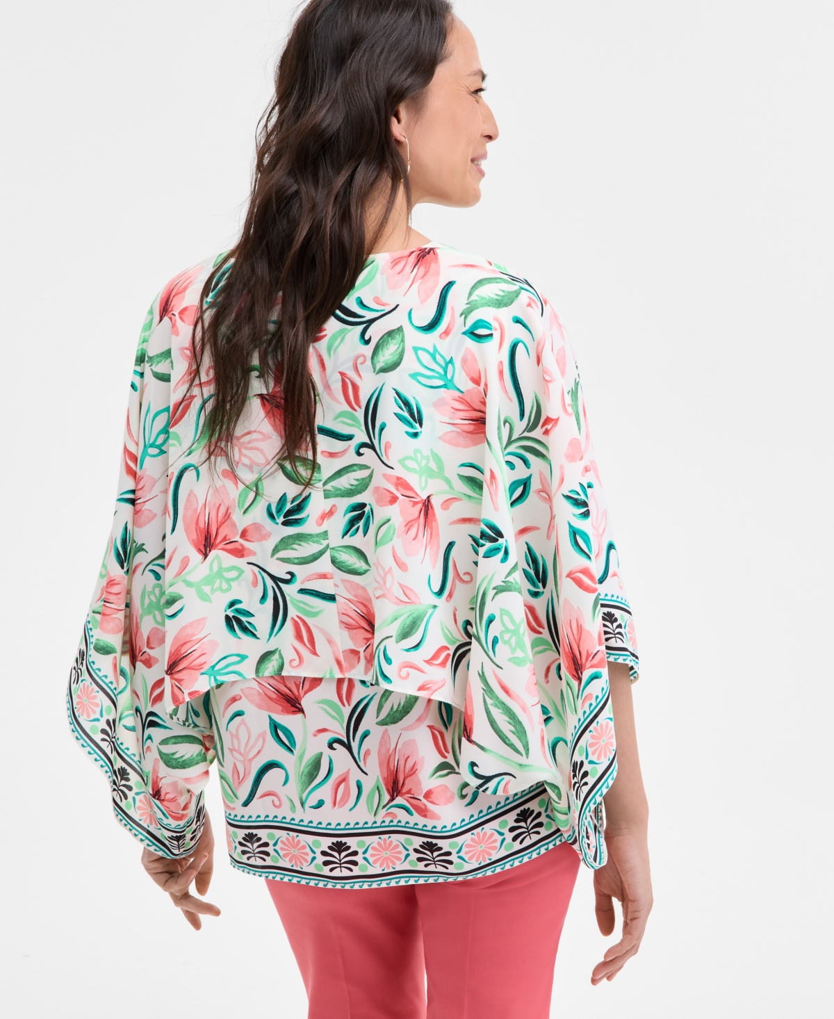 Shop Jm Collection Women's V-neck Tiered Poncho Top, Exclusively At Macy's In Floral Combo