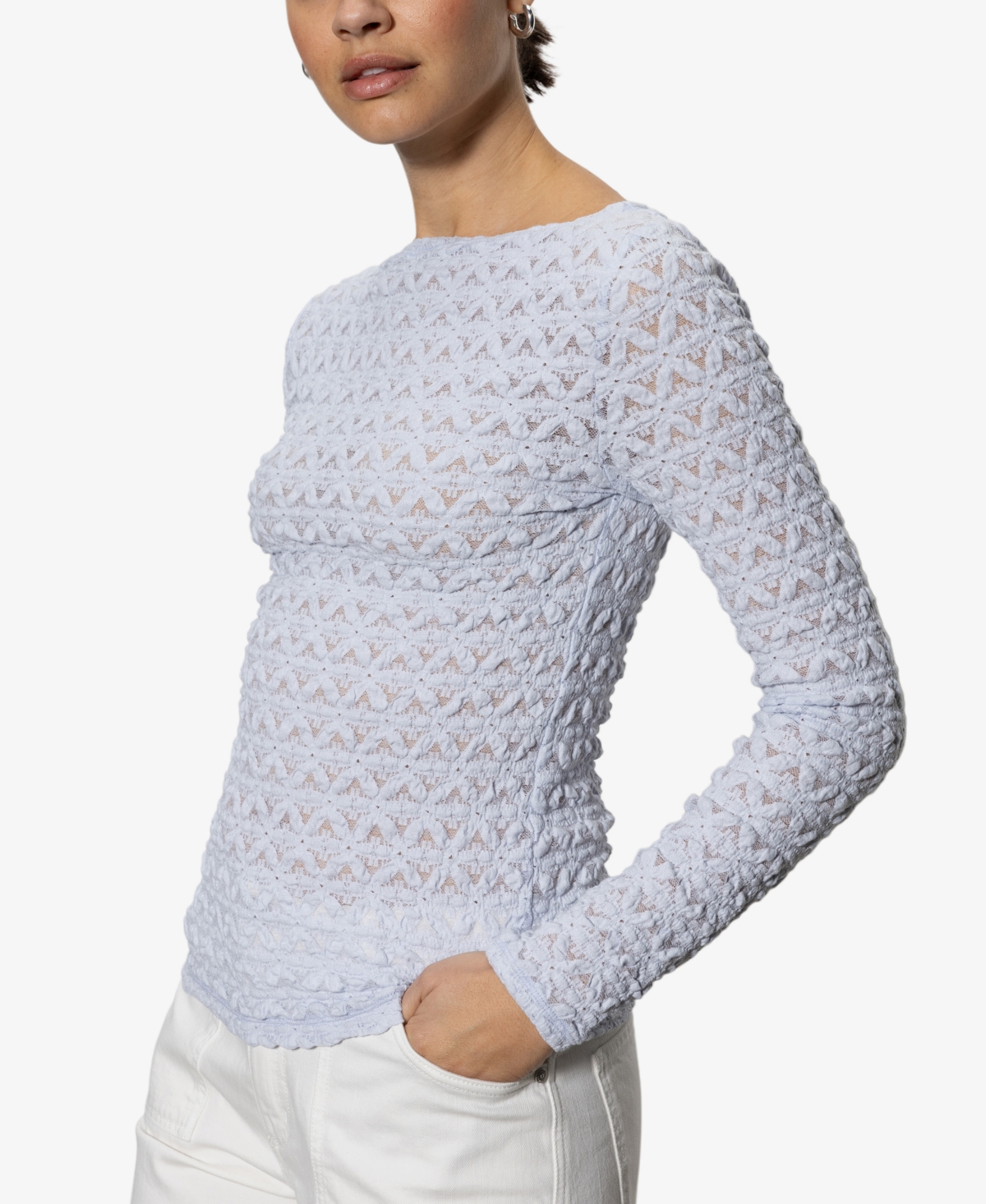 Sanctuary Women's White Lace Long Sleeve T-shirt In Sky Blue