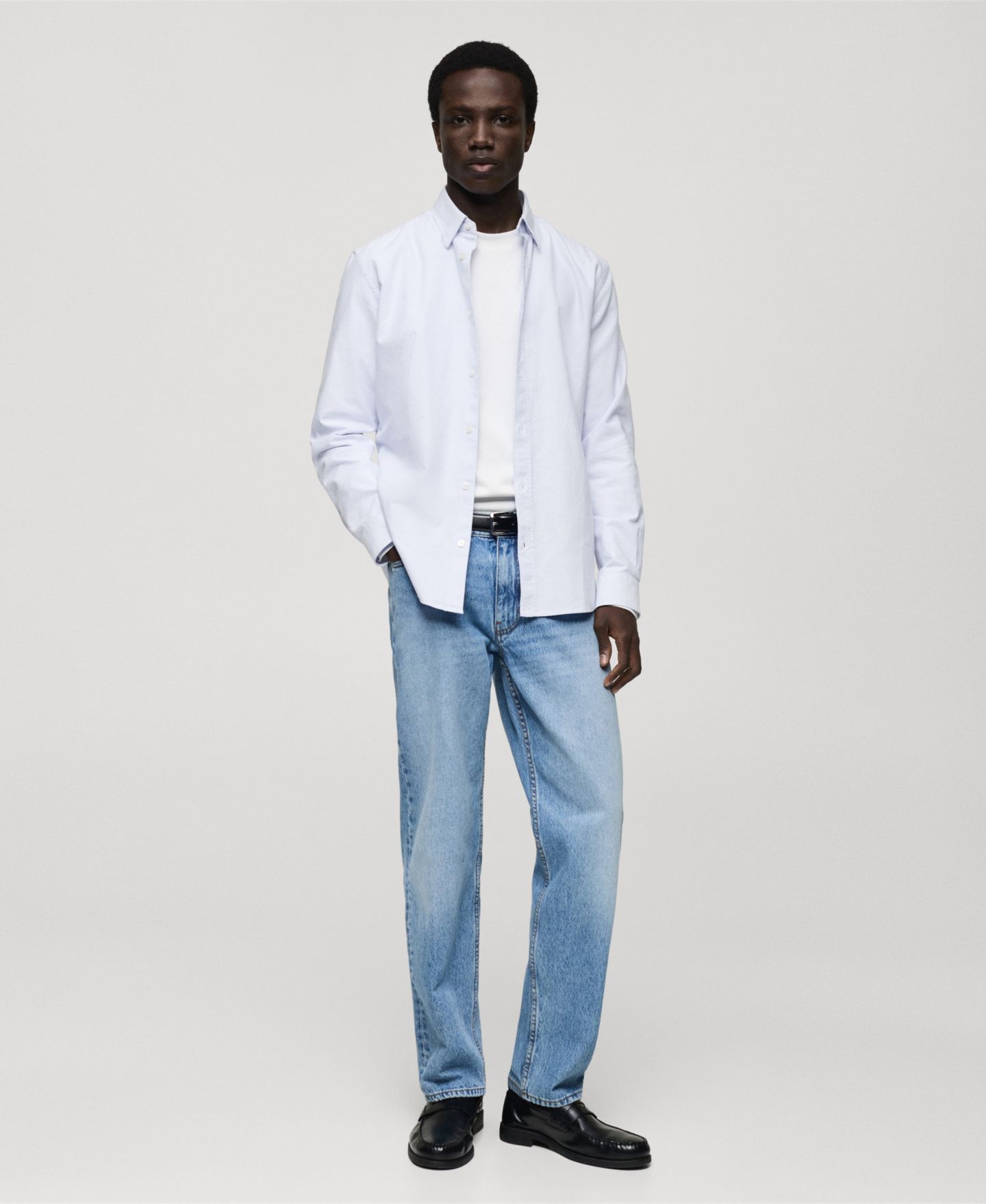 Мужская рубашка Mango Slim-Fit Kodak-Striped Cotton, цвет: Синий — фото 3