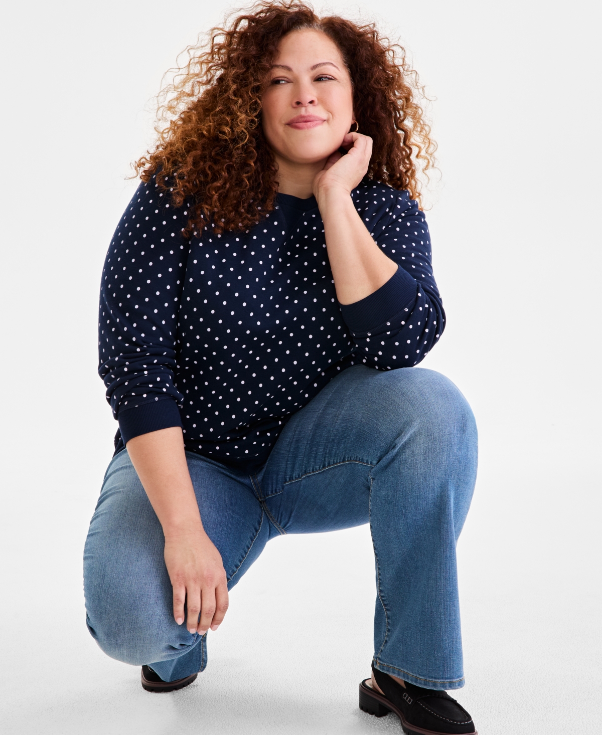 Plus Size Printed Fleece Sweatshirt, Exclusively at Macy's - Dot Industrial Blue
