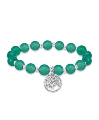 Silver-Plated Beaded Tree of Life Charm Stretch Bracelet