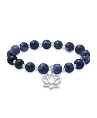 Silver-Plated Beaded Lotus Charm Stretch Bracelet