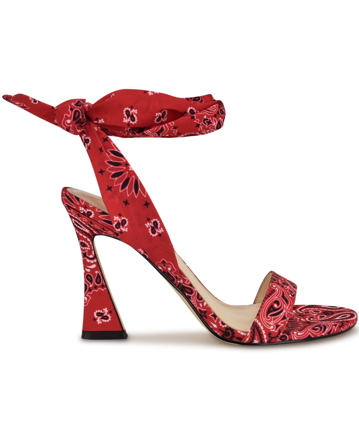 Shop Nine West Women's Kelsie Ankle Wrap Sculpted Heel Sandals In Red Sport Bandana Print