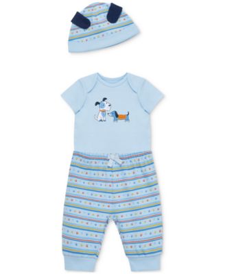 Baby Boys Puppies Cotton Bodysuit, Hat & Pants, 3 Piece Set 