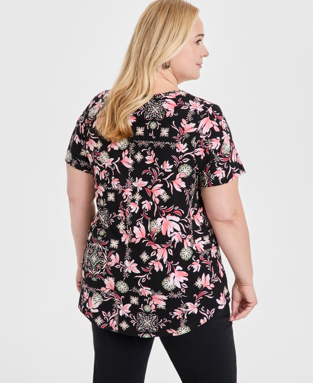 JM COLLECTION PLUS SIZE SCOOP-NECK SHORT-SLEEVE TOP, EXCLUSIVELY AT MACY'S 