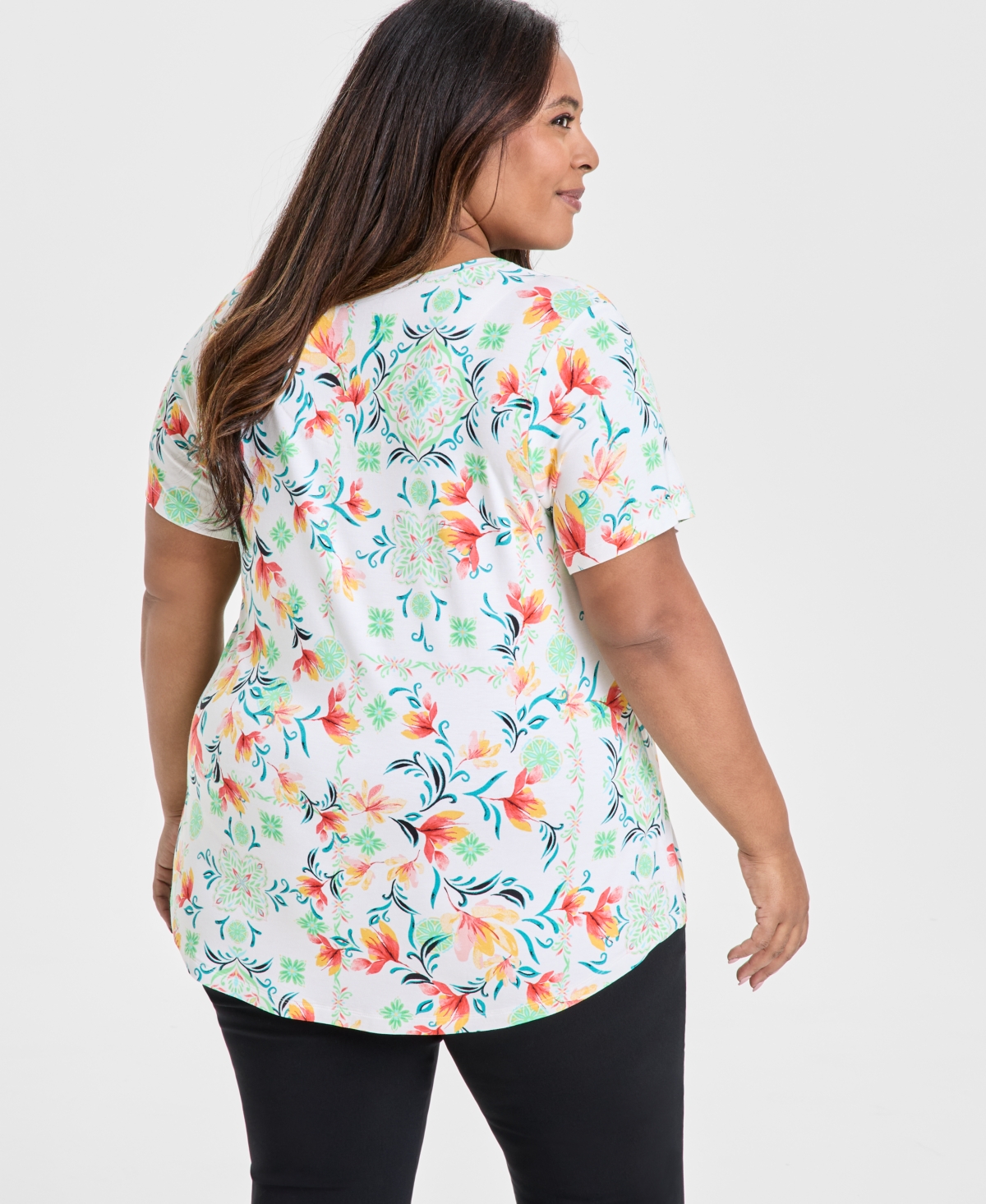 JM COLLECTION PLUS SIZE SCOOP-NECK SHORT-SLEEVE TOP, EXCLUSIVELY AT MACY'S 