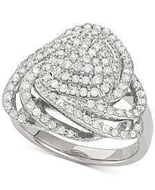 Diamond Triangle Floral Ring (1 ct. t.w.) in Sterling Silver, Created for Macy's