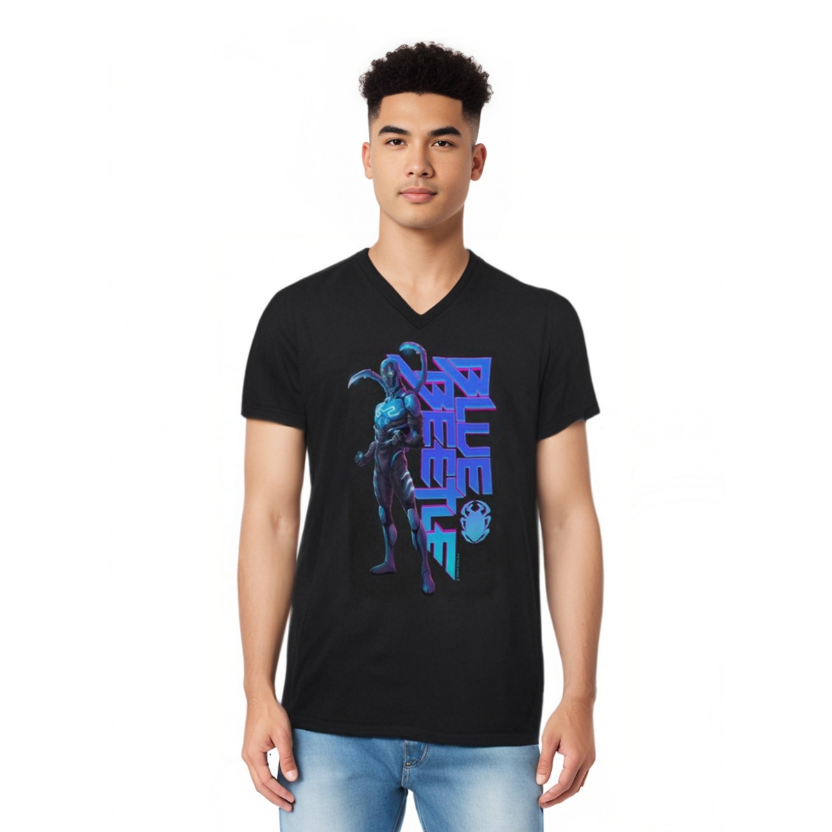 Mens Standing Short Sleeve Adult V Neck Premium Cotton Tee / T-Shirt - Black