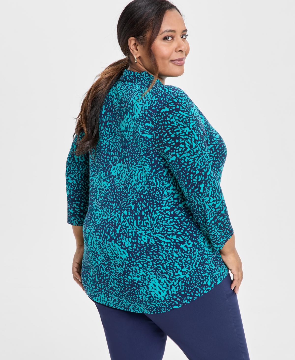 JM COLLECTION PLUS SIZE PRINTED 3/4-SLEEVE TOP, EXCLUSIVELY AT MACY'S 