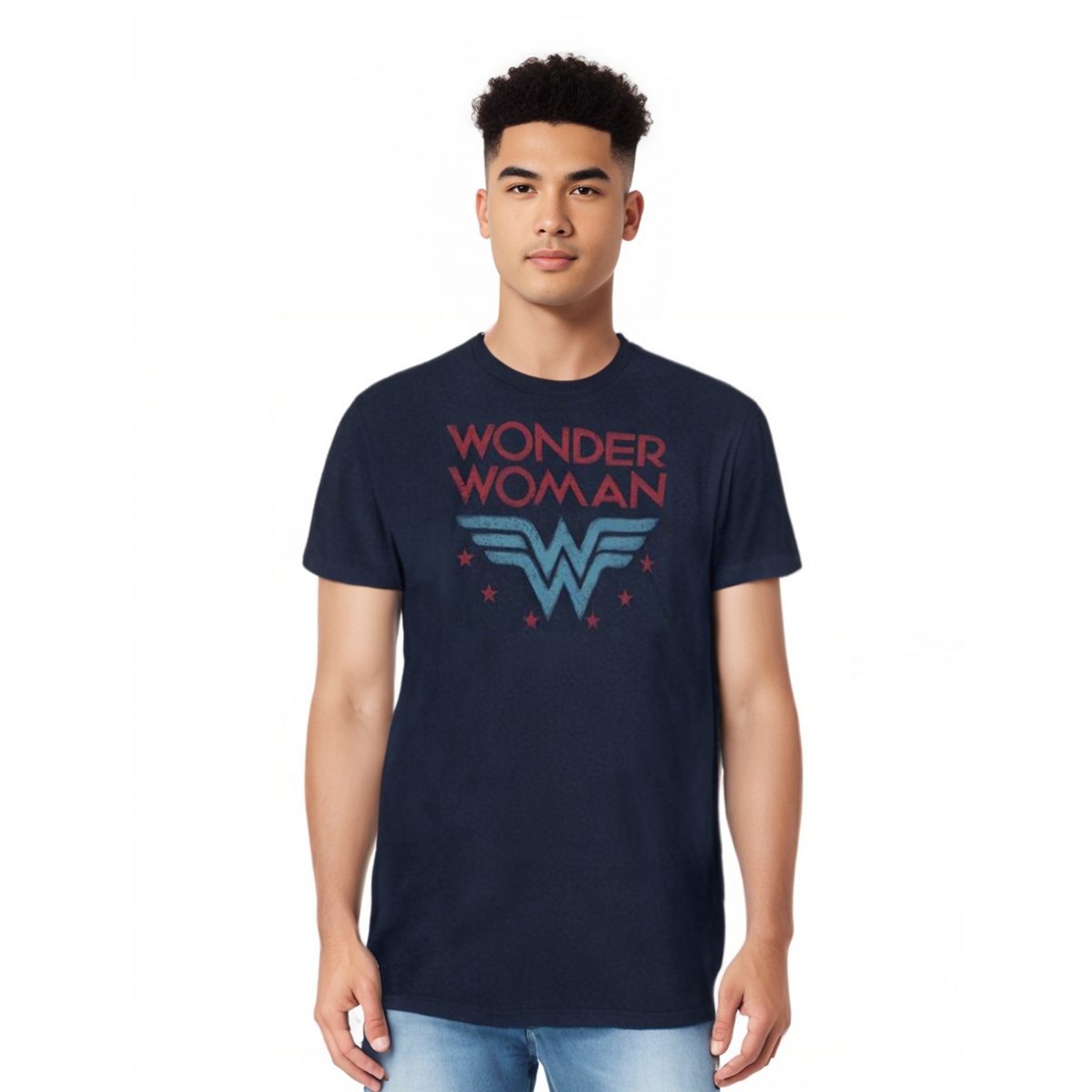 Big & Tall Dc Comics Wonder Woman Wonder Stars Short Sleeve Adult Tee / T-Shirt - Navy