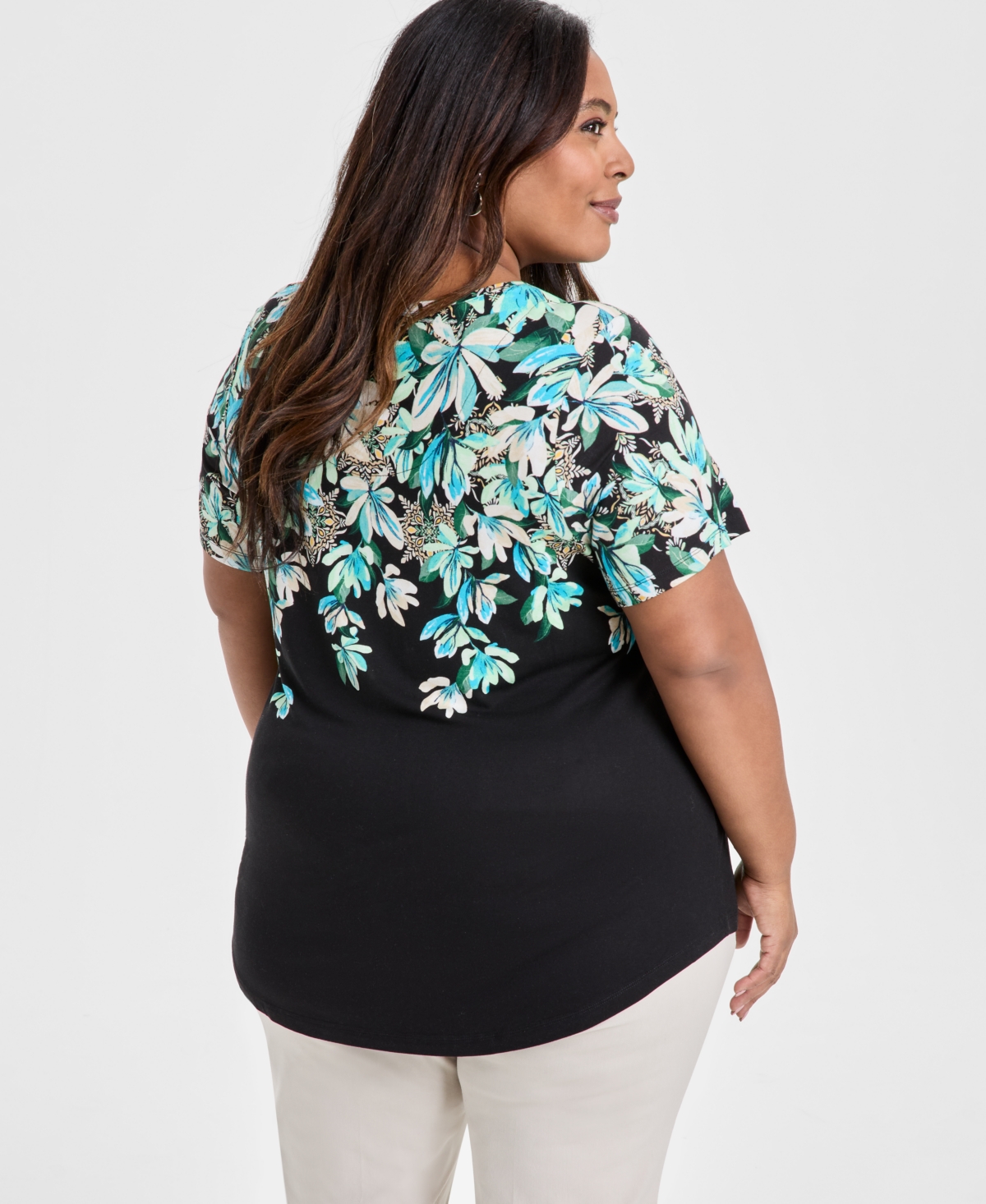 JM COLLECTION PLUS SIZE SCOOP-NECK SHORT-SLEEVE TOP, EXCLUSIVELY AT MACY'S 