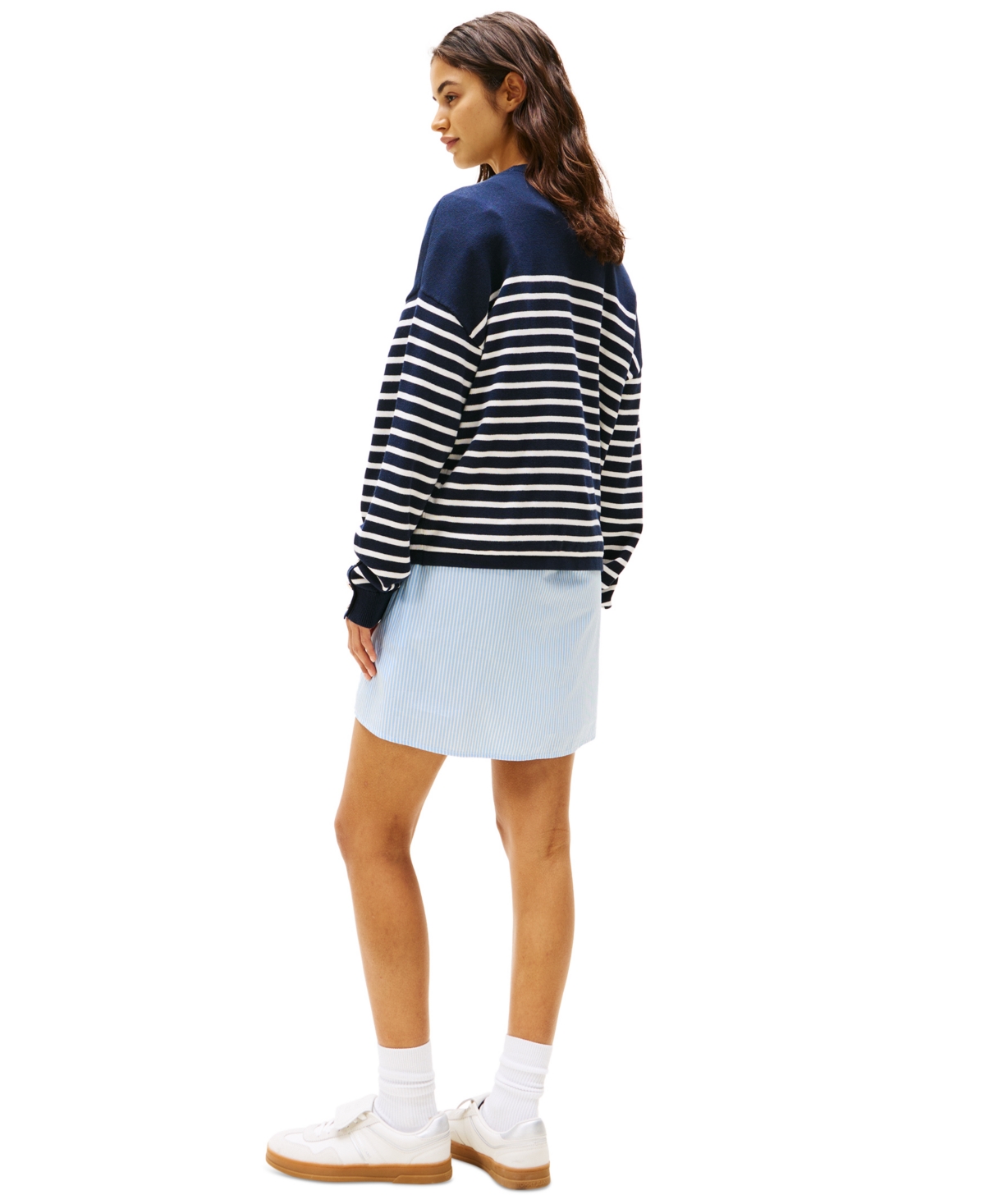 Tommy Jeans Women's Striped Cotton Varsity Sweater In Dark Night Navy