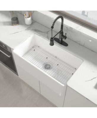 33inch L x 18inch W Single Bowl Fireclay Farmhouse Kitchen Sink with Sink Grid