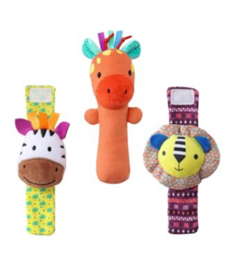 Safari Baby Rattle Socks and Wrist Rattle Set, 5 Piece