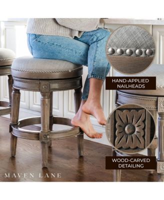 Pullman Backless Counter Stool in Reclaimed Oak Finish with Ash Grey Fabric Upholstery, Set of 4