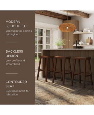 Vincent Wooden Rustic Aesthetic Kitchen Bar Stool, Set of 3