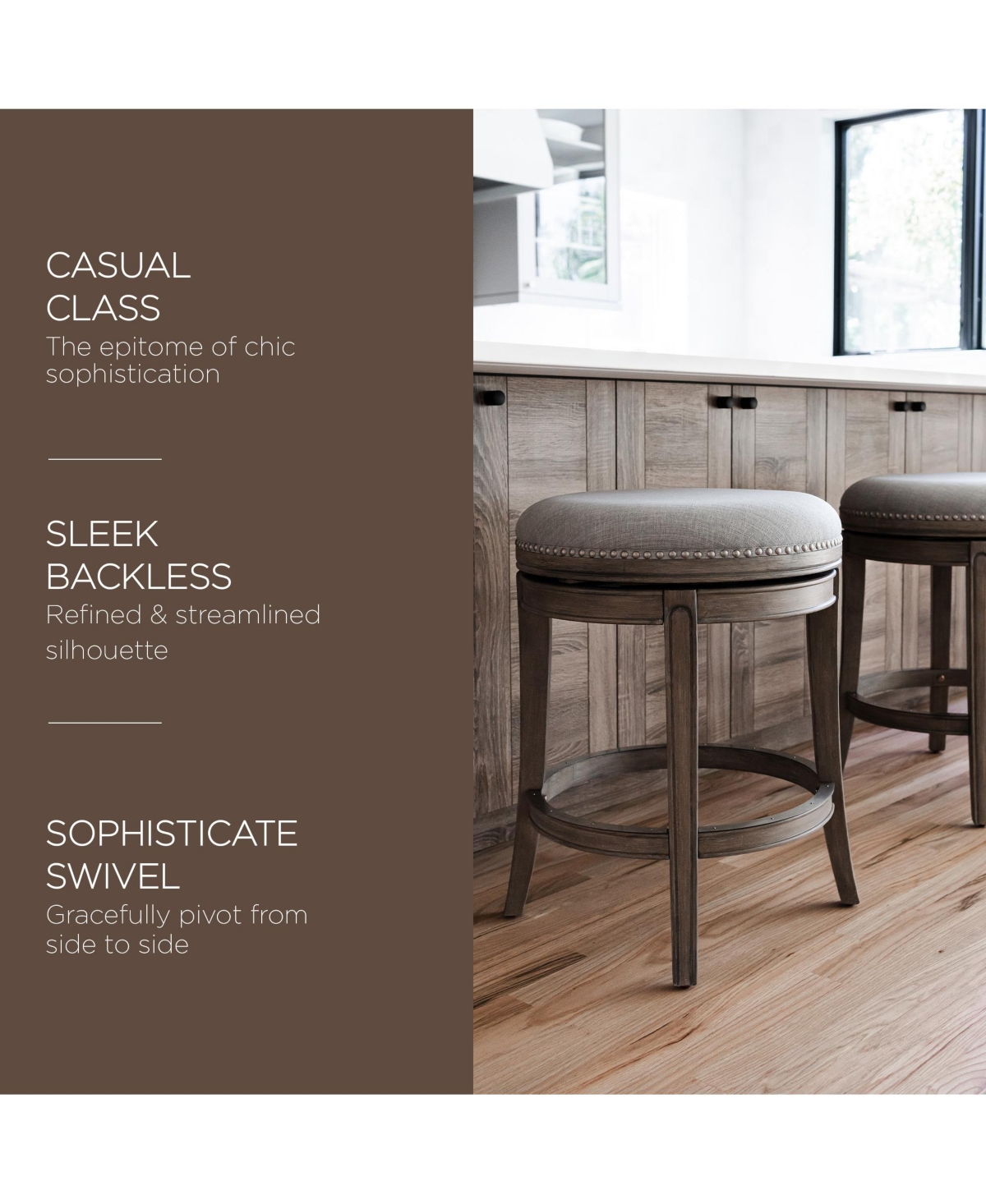 Maven Lane Alexander Backless Counter Stool, Reclaimed Oak w/ Ash Grey, Set of 3