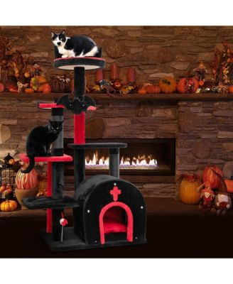 6-Tier Gothic Cat Tree 53'' Tall Cat Tower w/ Cat Bed Arch-Shaped Condo Pompom
