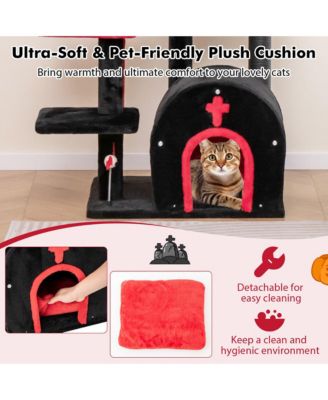 6-Tier Gothic Cat Tree 53'' Tall Cat Tower w/ Cat Bed Arch-Shaped Condo Pompom