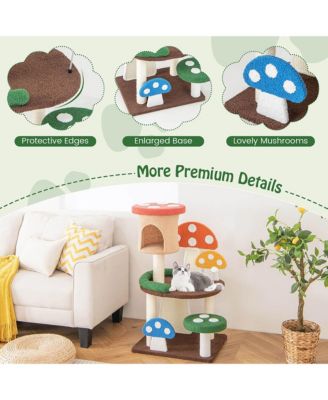 41'' Mushroom Cat Tree Tower Indoor Kitten Activity Center w/ Natural Sisal Posts