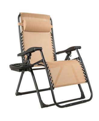Folding Zero Gravity Lounge Chair Recliner w/ Cup Holder Tray Pillow