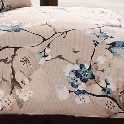 Blue Blossom Bedding 220 Thread Count 100% Cotton Sateen 5 Piece King Size Reversible Comforter Set