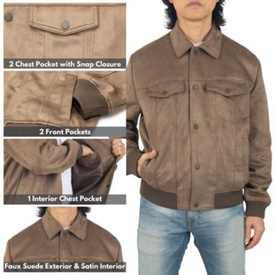 Men's Blake Suede Bomber Jacket – Lightweight Slim Fit Casual Softshell Coat with 5 Pockets