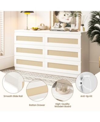 Rattan Dresser for Bedroom, Modern 6 Drawer Double Dresser with Anti-Tip Kit