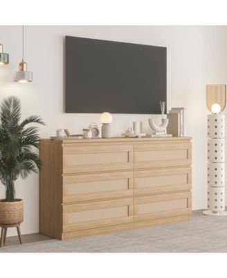 Rattan Dresser for Bedroom, Modern 6 Drawer Double Dresser with Anti-Tip Kit