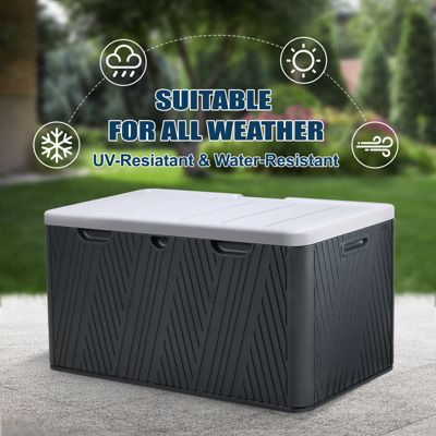 85 Gallon Deck Box, Lockable Storage UV Resistant Container with Hydraulic Rods for Patio Furniture Outdoor Cushions, Garden Tools and Sports Equipments, Brown