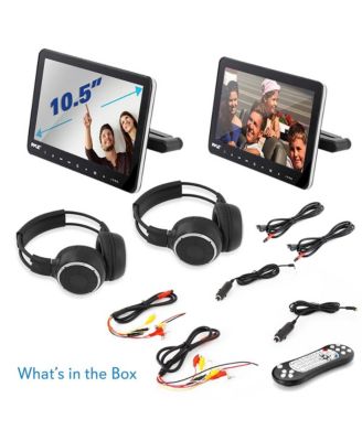 Dual 10.5'' Car Headrest CD/DVD System, HDMI, Wireless Headphones