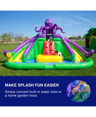 HeroKiddo Octopus Inflatable Water Slide with Splash Pool and Dual Slides for Kids and Toddlers (with Blower), Water Cannon, Climbing Wall, Backyard Water Park, Summer Fun