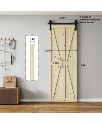 Solid Core Natural Wood Pine Bi-fold Door with Sliding Hardware Kit